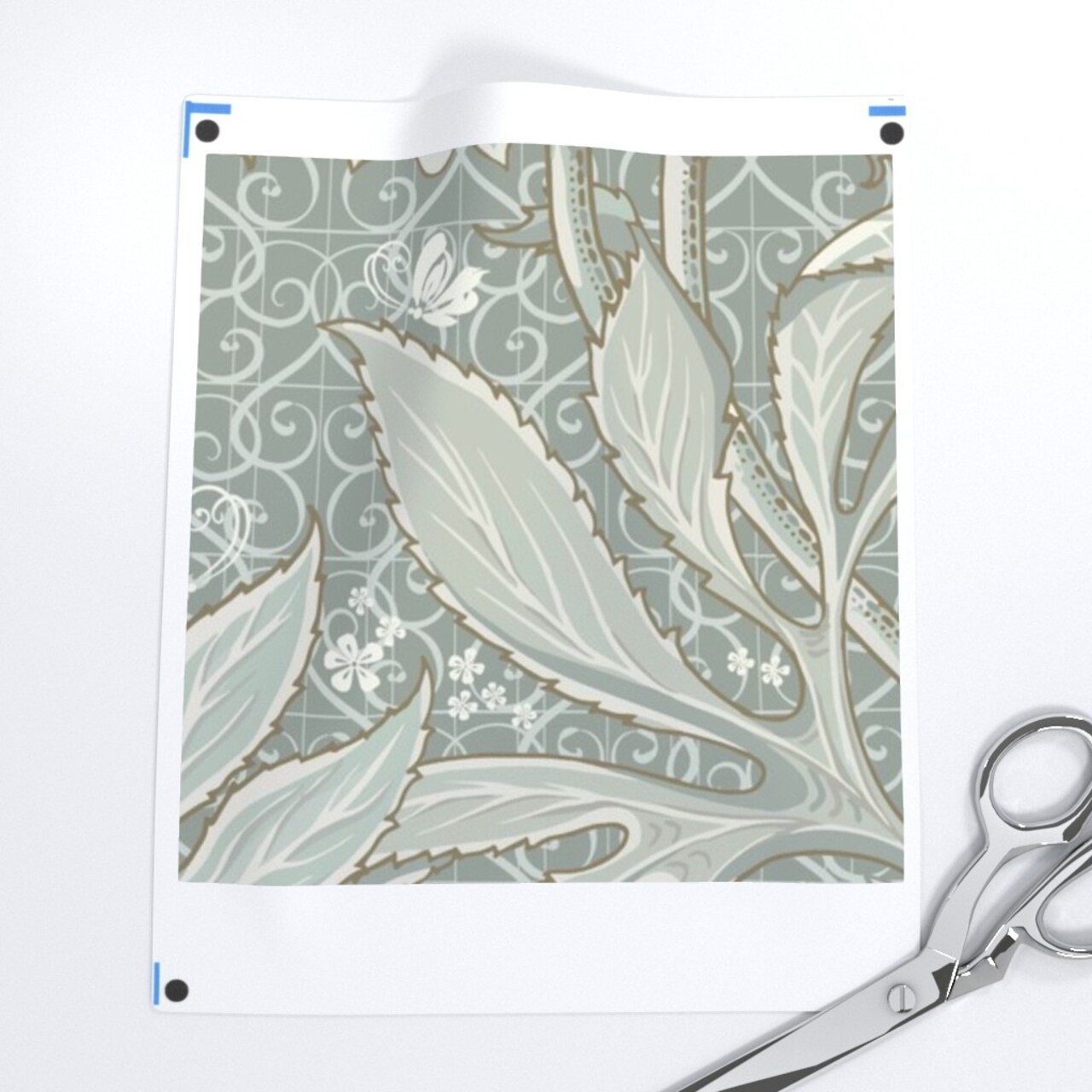 Pale Green Antique Victorian Sage Hellebore Arts And Crafts Floral Neutral Art Nouveau Large Scale Damask Botanical Custom Pre-pasted Wallpaper by Spoonflower Pre-Pasted Wallpaper 2FT Wide